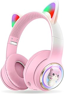 سماعة رأس بلوتوث M31 بصوت عالي الدقة ستيريو 6D مع إضاءة ار جي بي – تدعم بطاقة تي اف وراديو اف ام – تصميم مريح ومميز للأطفال (وردي)