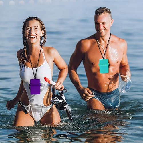 Miniatura 7 de Outus Funda impermeable de 3 piezas para tarjetas de identificación con estuche deportivo flotante con anillo para colgar y cuerda (negro, morado,