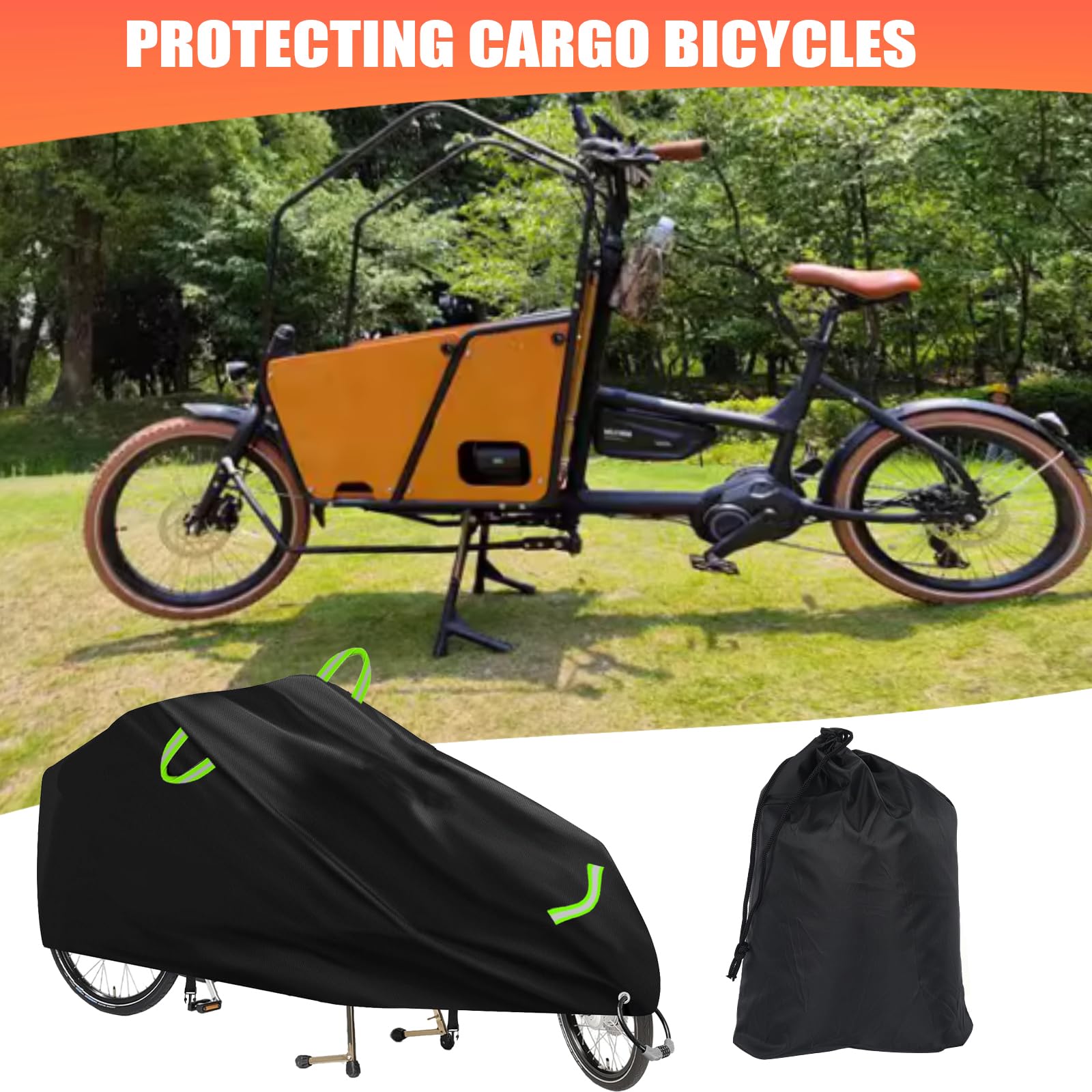 Lastenrad Abdeckung, Fahrradabdeckung Wasserdicht Lastenrad, 420D Oxford-Gewebe Schutzhülle für Einspurige Lastenräder mit Reflektorstreifen UV-Schutz, Reißfest, 280x65x100 cm