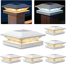 SIEDiNLAR Solar Post Cap Light 2 Modes 6 Pack, 3.5x3.5 4x4 4.5x4.5 5x5 Vinyl/Wooden Posts, Waterproof Outdoor Lighting for Fence Deck Patio Garden Decor, White/Warm (White)