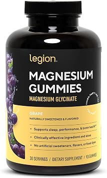 Legion Magnesium Glycinate Supplements - High Absorption Magnesium Supplement for Women & Men - Magnesium Mineral Supplements to Help Boost Athletic Performance - 30 Serving Grape Gummies
