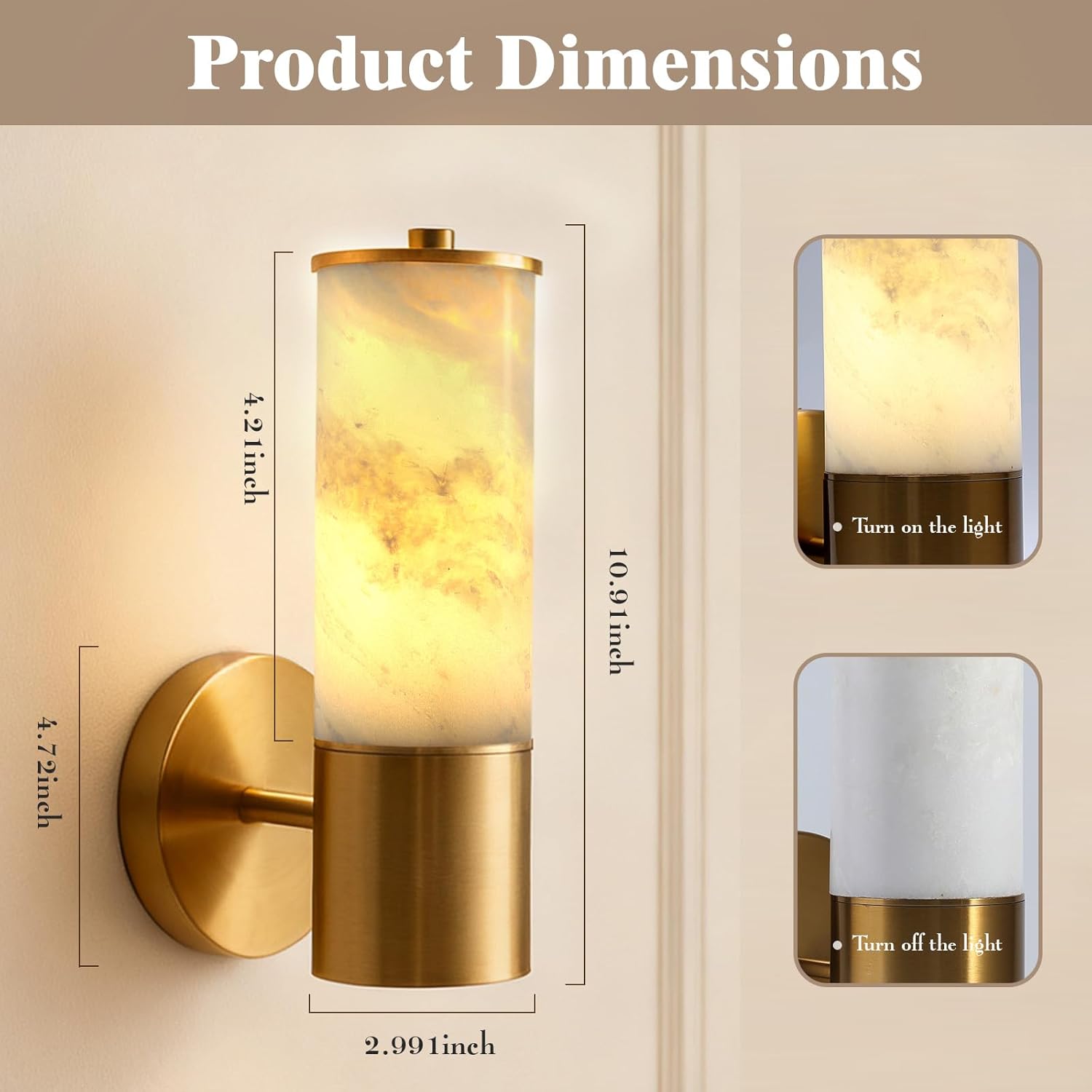 Wall Sconces Modern Sconces Wall Lighting Vanity Light Fixtures with Marble lampshade, Black Wall Mount Lights for Living Room Corridor Mirror Bedroom Stairs(Bulb Include) (Gold, 1 pcs)