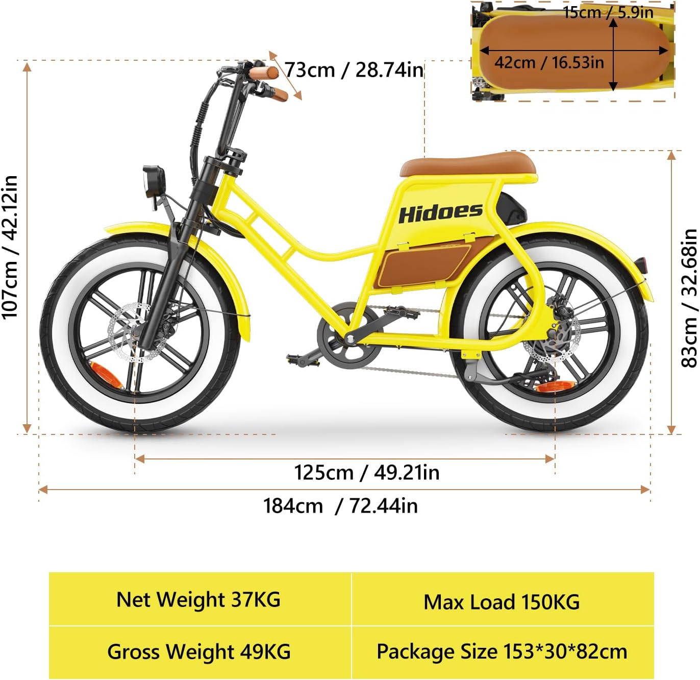 Hidoes C8 Electric Bike dimensions and weight