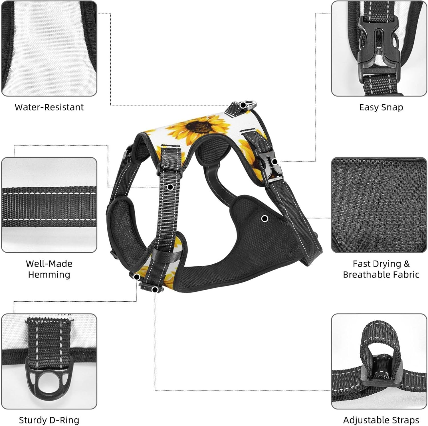 Sunflower No Pull Dog Vest Harness for Small Medium Large Dog Puppy Pets Cats Outdoor Walking
