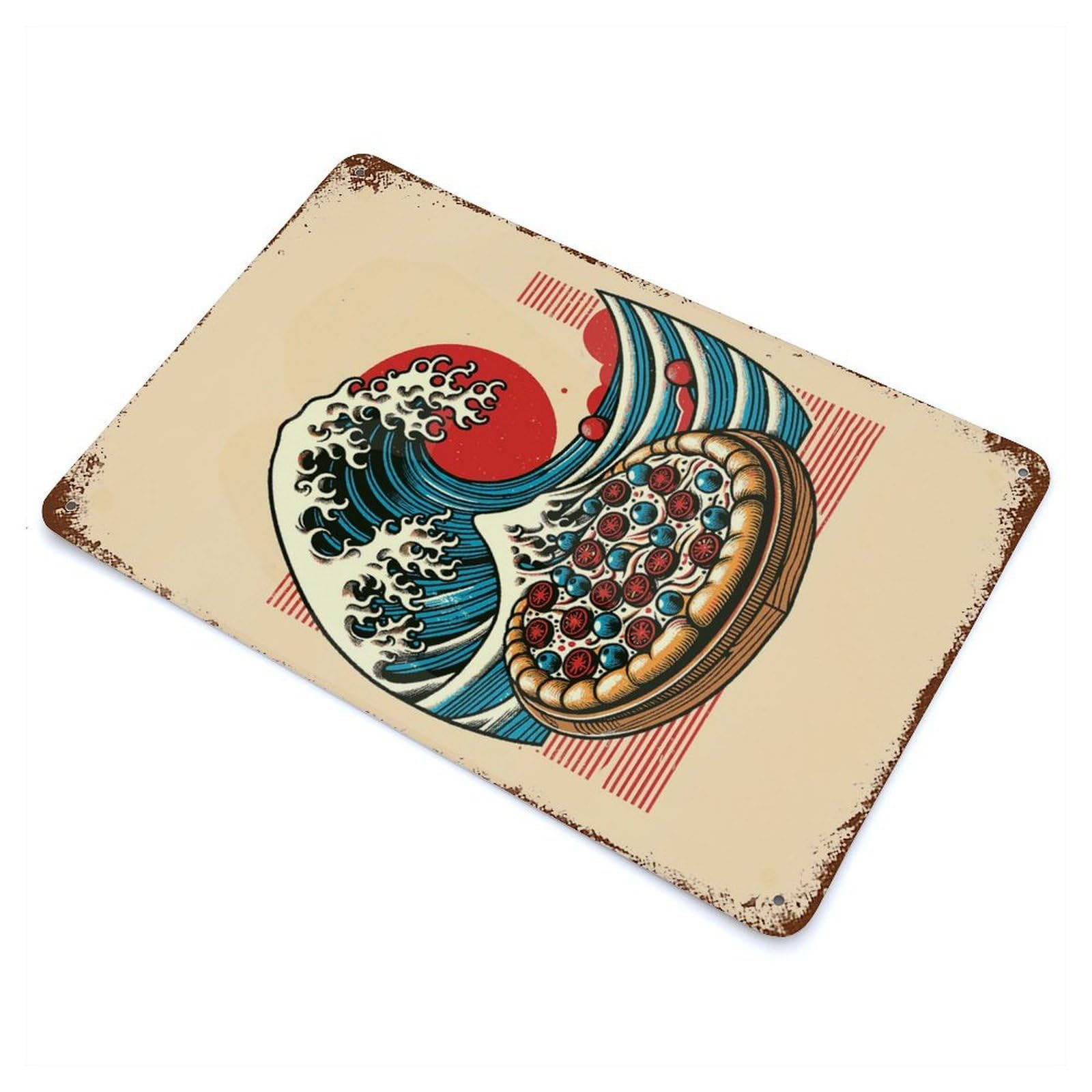 Garage Style Pizza Wave Rusty Metal Tin Sign 11.8"x7.9", Shabby Chic Decor for Bar And Workshop