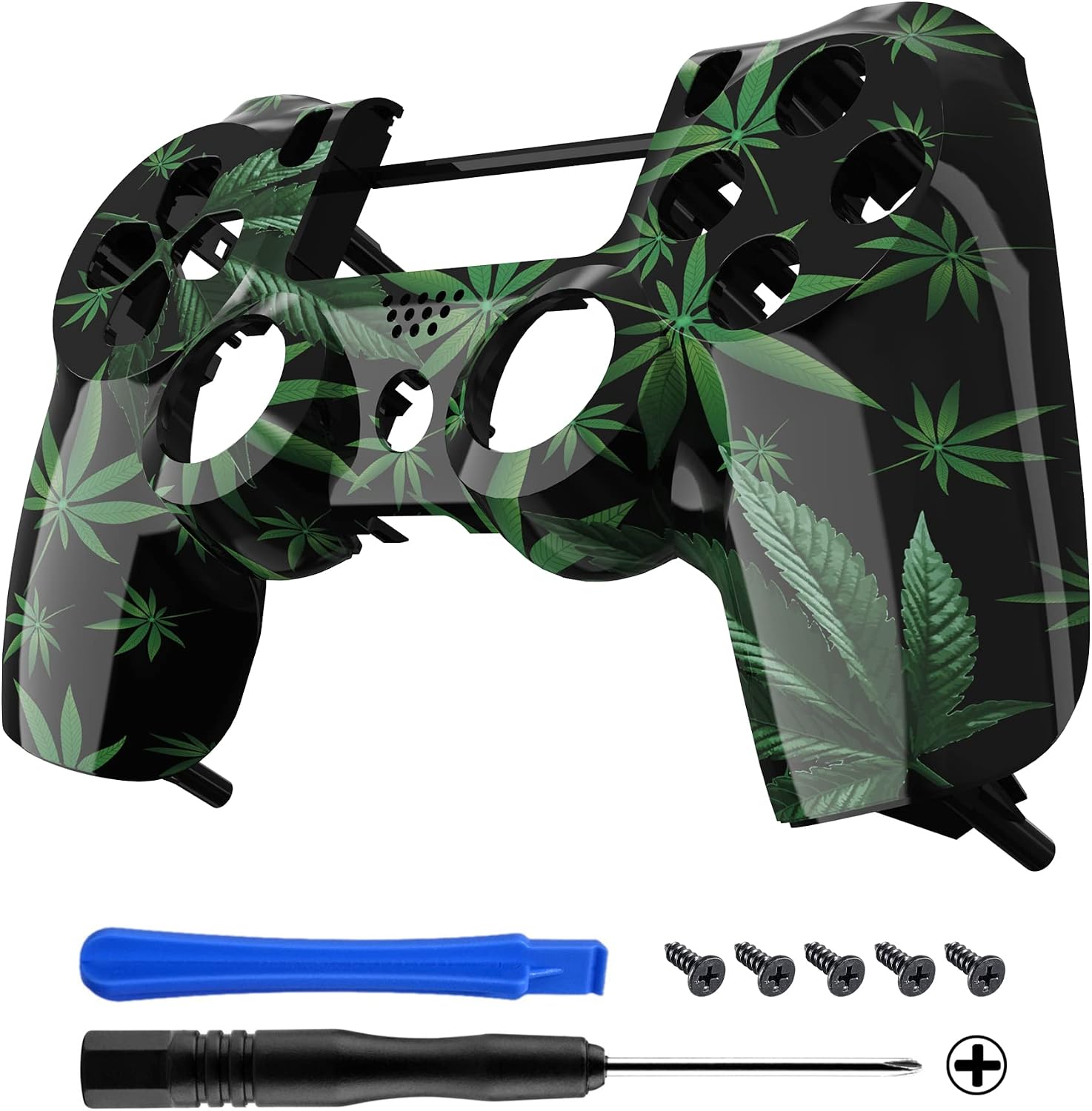 eXtremeRate Green Weeds Patterned Custom Faceplate Cover, Replacement Front Housing Shell Case Compatible with ps4 Slim Pro Controller JDM-040/050/055 - Controller NOT Included