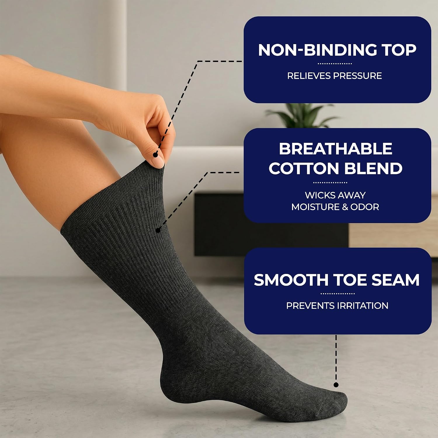 Ankle Diabetic Socks for Women & Men, 3 Pairs Wide Non Binding Quarter Edema Neuropathy for Swollen Feet Leg Edema Relief Seamless Loose Cushion Breathable Diabetic Socks for Men