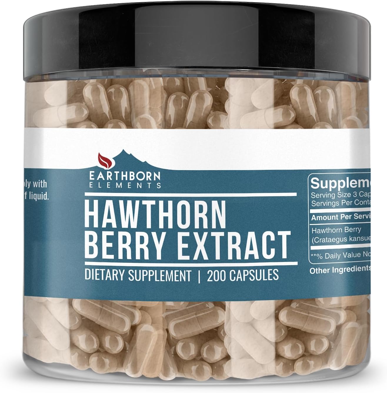 Earthborn Elements Hawthorn Berry Extract, 200 Caps, 1275 mg Serving, Fast Dissolving, Potency & Purity, Non-GMO, No Stearate or Rice Filler, Made in USA, Gluten-Free, Lab-d
