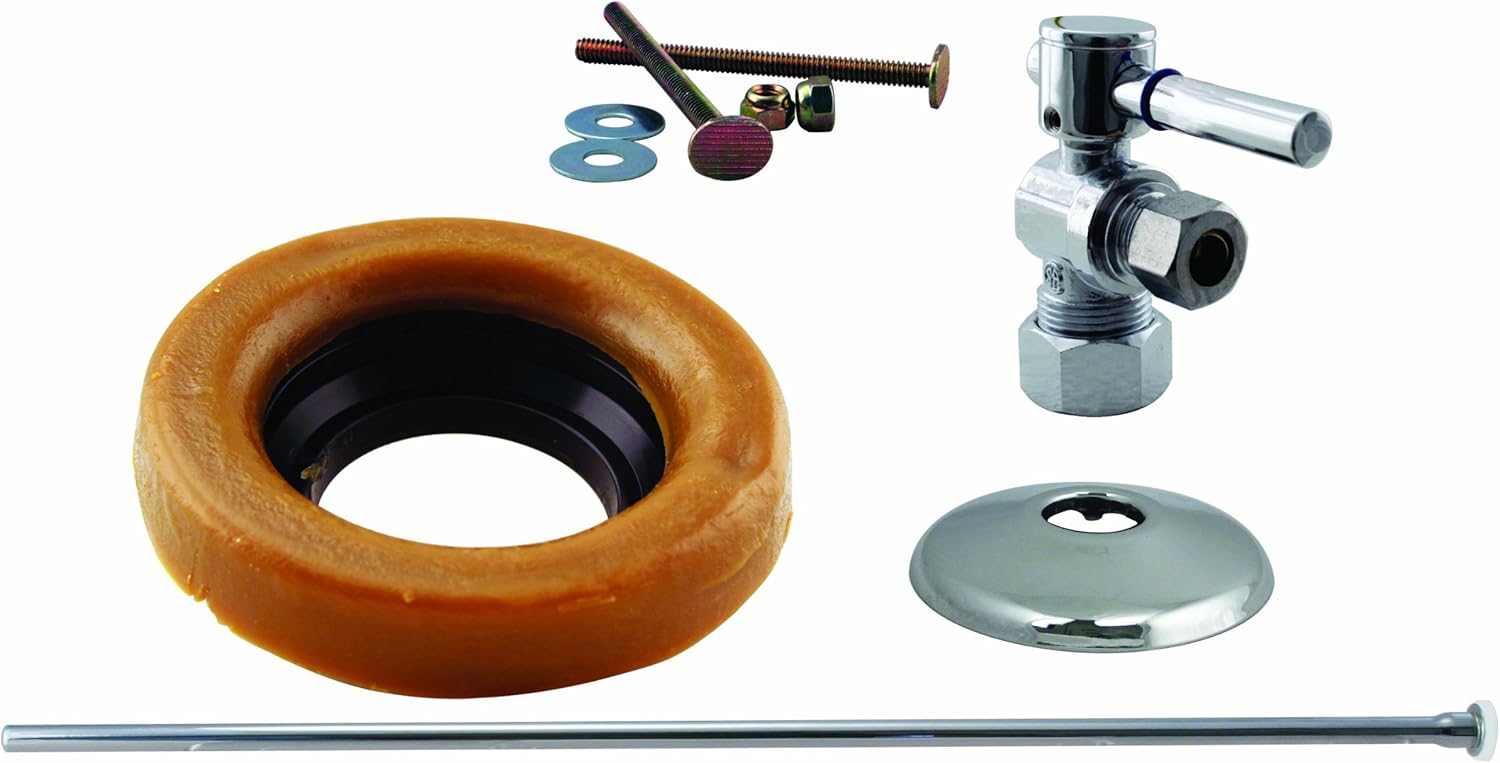 Westbrass 1/2" Nominal Compression Lever Handle Angle Stop Toilet Installation Kit with Annealed Brass Supply Line, Polished Chrome, D1614TBL-26