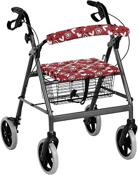 Red Walker Seat Covers for Ladies Love Rollator Seat Cover Stretch Wheelchair Covers for Travel Adjustable Backrest Covers Gift for Seniors