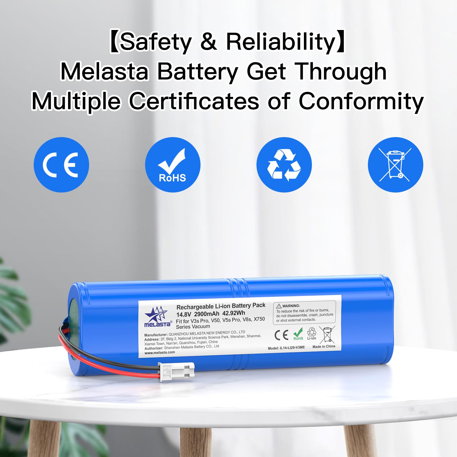 melasta Li-ion Batteria di Ricambio per iLife V3s Pro, V40, V50, V5s Pro, V5x, V80, V8s, V85, X750 Serie, 14,8V 2900mAh per Medion MD13202, MD18500, MD18501, MD18600, MD19510, MD19511 Robot