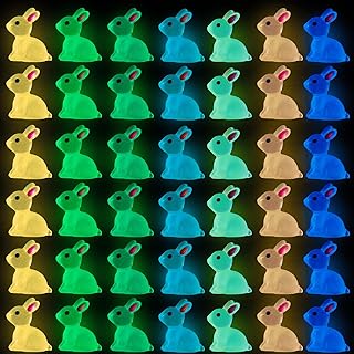 70pcs Easter Luminous Mini Resin Bunny 7 Colors Little Small Glow in The Dark Rabbit Bunny Figures for Dollhouse Micro Fairy Garden Decor Easter Egg Fillers Party Favors Supplies