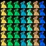 DULEFUN 70pcs Easter Luminous Mini Resin Bunny 7 Colors Little Small Glow in The Dark Rabbit Bunny Figures for Dollhouse Micro Fairy Garden Decor Easter Egg Fillers Party Favors Supplies