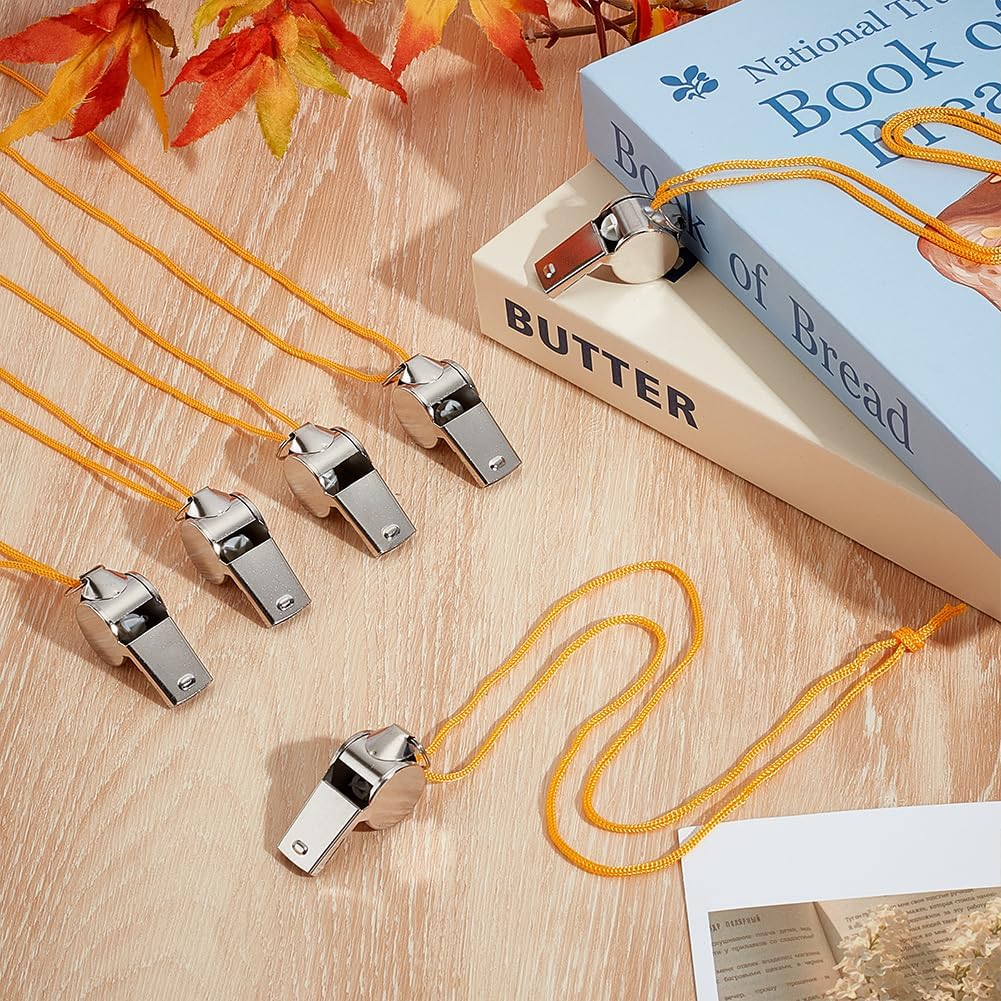 50pcs Sports Whistle with Cord, Metal Sports Whistles Referee Whistle Stainless Steel for Sports Training Emergency Signage and Outdoor Activities
