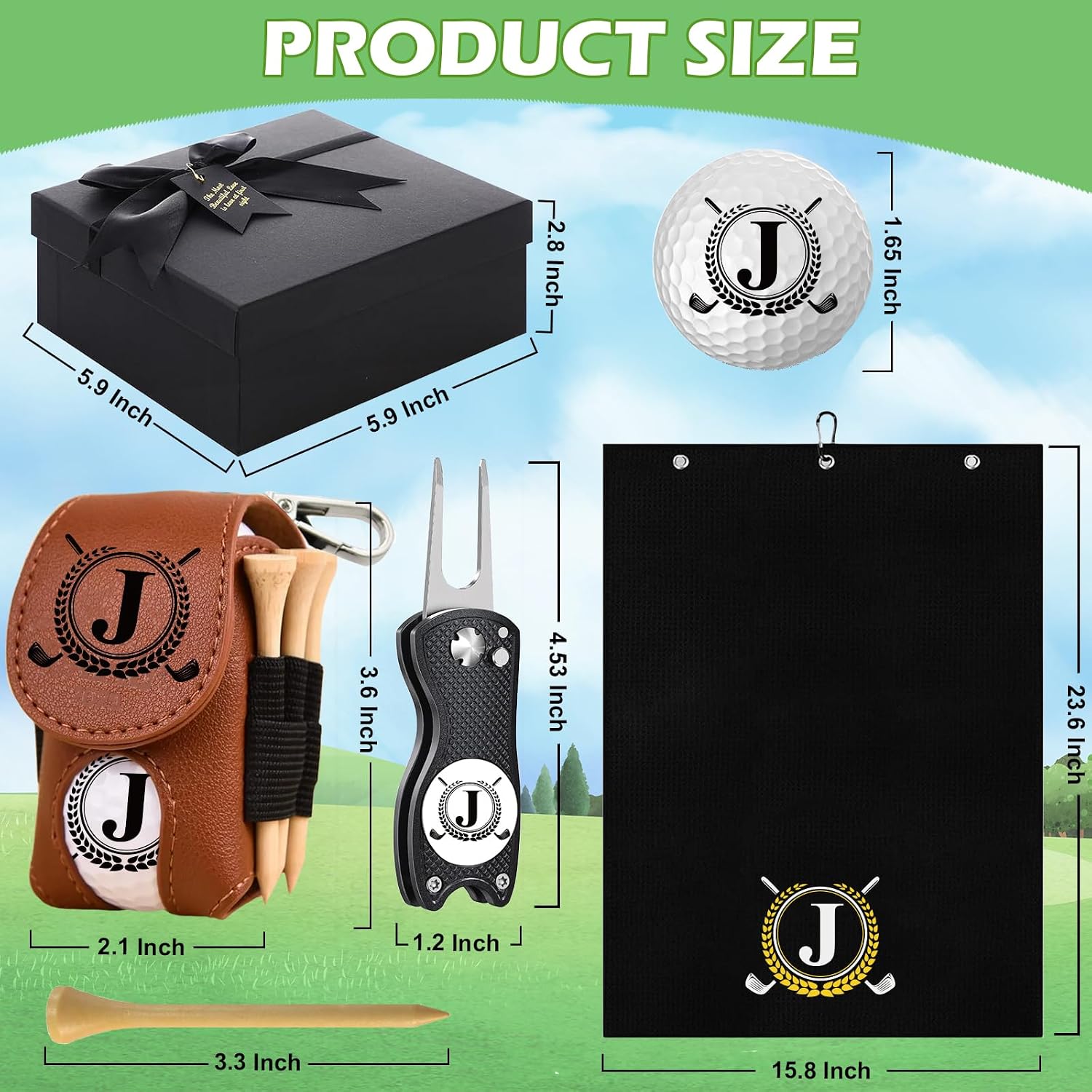 Golf Gift Set for Men,Personalized Golf Balls, Absorbent Towel, Divot Repair Tool & Leather Ball Bag with 3 Tees, Unique Gift Box for Men, Golfers, Dad, Mom, Grandpa, Grandma, Husband image 4