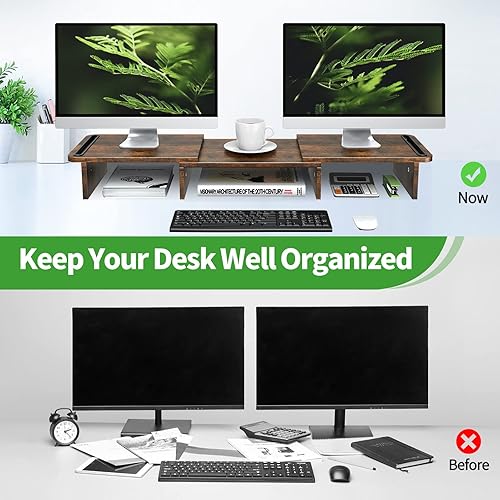 Miniatura 8 de Zimilar Dual Monitor Stand Riser, Monitor Stand with Adjustable Length and Angle, Wood Monitor stand for desk, Monitor Riser for 2 monitors with