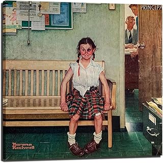 ASOLIVERT Outside the Principal's Office by Norman Rockwell Shiner Print Poster Vintage Decor Posters and Prints Canvas Paintings Wall Art Wall Decor Cuadros (8x8inch,1-Unframed)