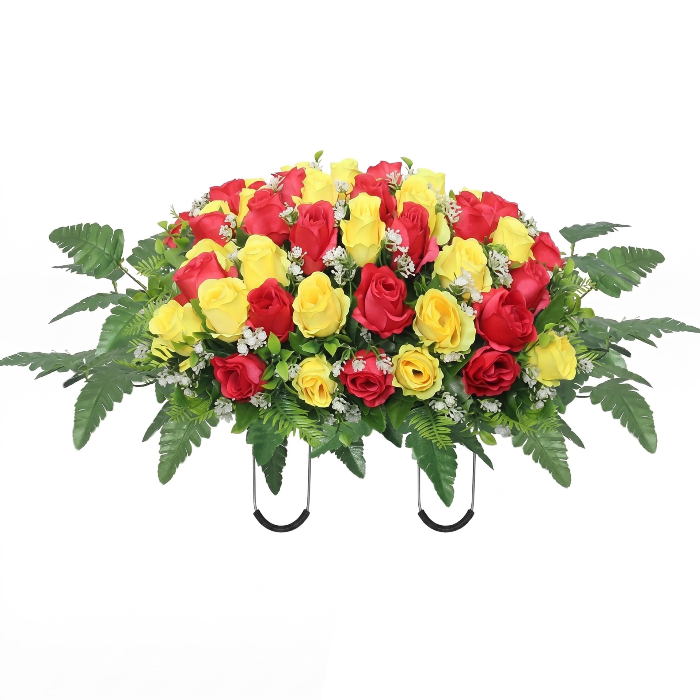 StaZamor Artificial Cemetery Flowers for Grave, Headstone Flower Saddle Fits Standard Headstones, Outdoor Memorial Arrangement, Sympathy Decor