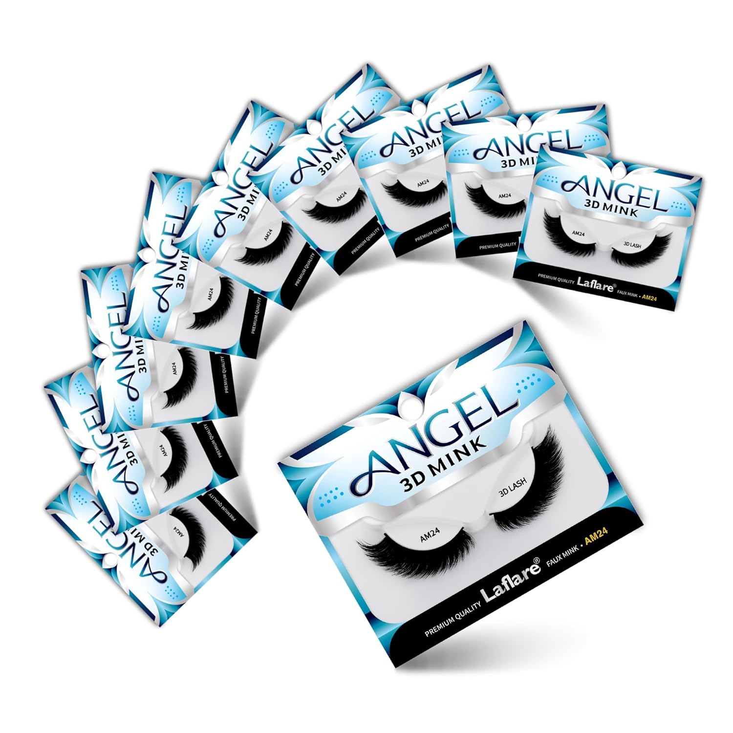 Laflare Laflare® 3D MINK ANGEL Eyelashes,10 Single Packs Luxury Synthetic False Eyelashes,16mm Dramatic Look Maximum Volume. Flare shape, Reusable Faux Lashes (AM24X10P, 10, Count)