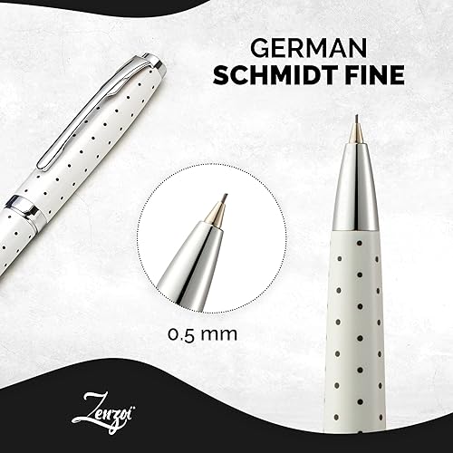 Miniatura 2 de ZenZoi Lápiz mecánico blanco de 0.020 in - Hermoso lápiz de lujo para mujeres, hombres. Sistema de plomo retráctil Schmidt Premium. Caja de regalo