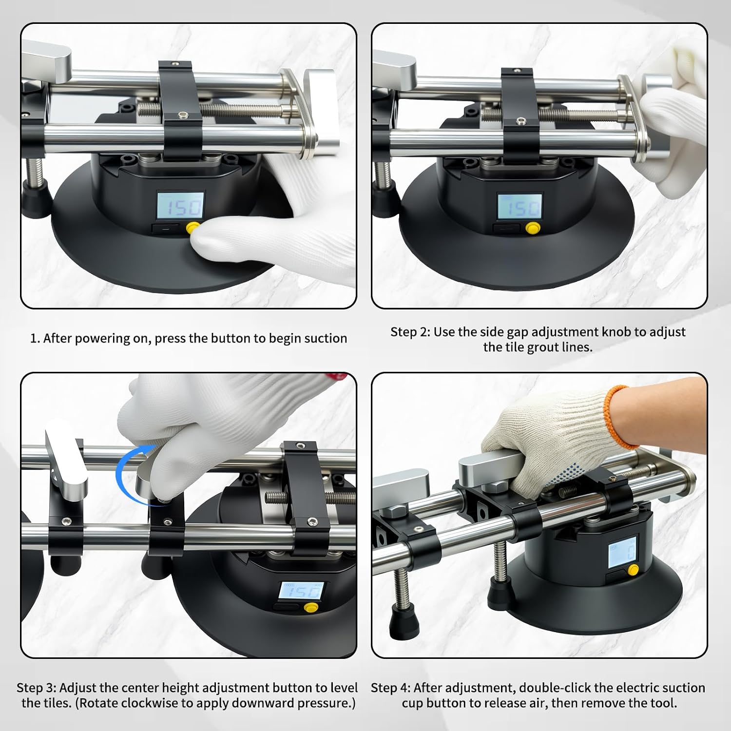 Seamless Seam Setter with 6“ Electric Suction Cups for Aligning and Tightening Seams, Professional Countertop Installation Tool for Quartz Slabs, Granite, Stone, Marble,Tile Seam Joining and Leveling