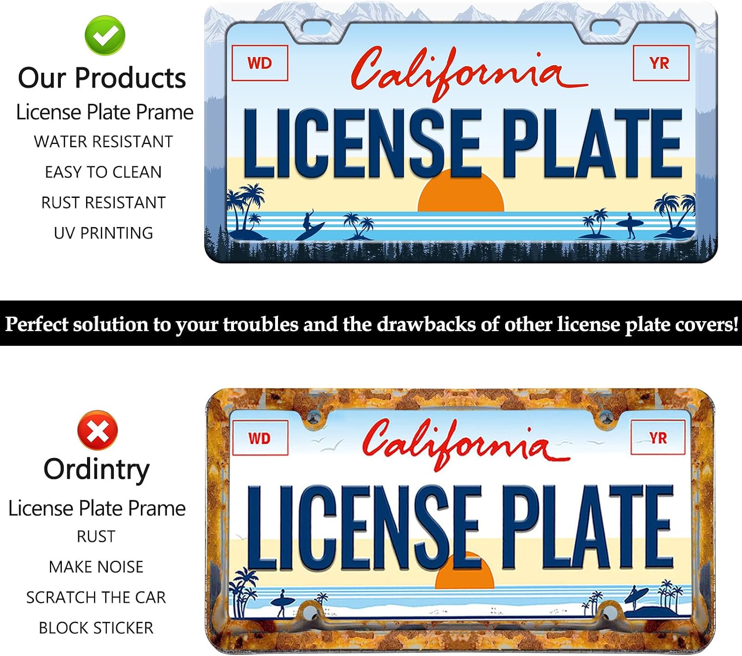 Forest Mountain License Plate Frame - 2PCS Blue Aluminium Metal License Plate Holder, Rust-Proof Waterproof Car Decorative Tag Frames image 4