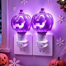 Klarlight Halloween Purple Pumpkin Night Light, Jack-O-Lantern Plug Into Wall Flame Light Bulb, 2W LED E26 Bulb, 360 Rotatable US Plug for Spooky Halloween Christmas Cute & Funny Decoration, 1 Pack