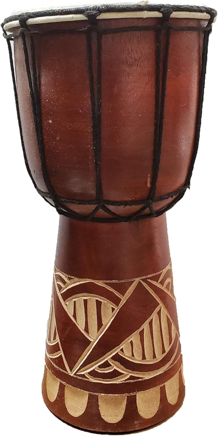 Djembe Drum Carved Bongo African inspired music also a unique gifting idea. Carver Abstract Elephant Giraffe Turtle. (12 Inch, Abstract)