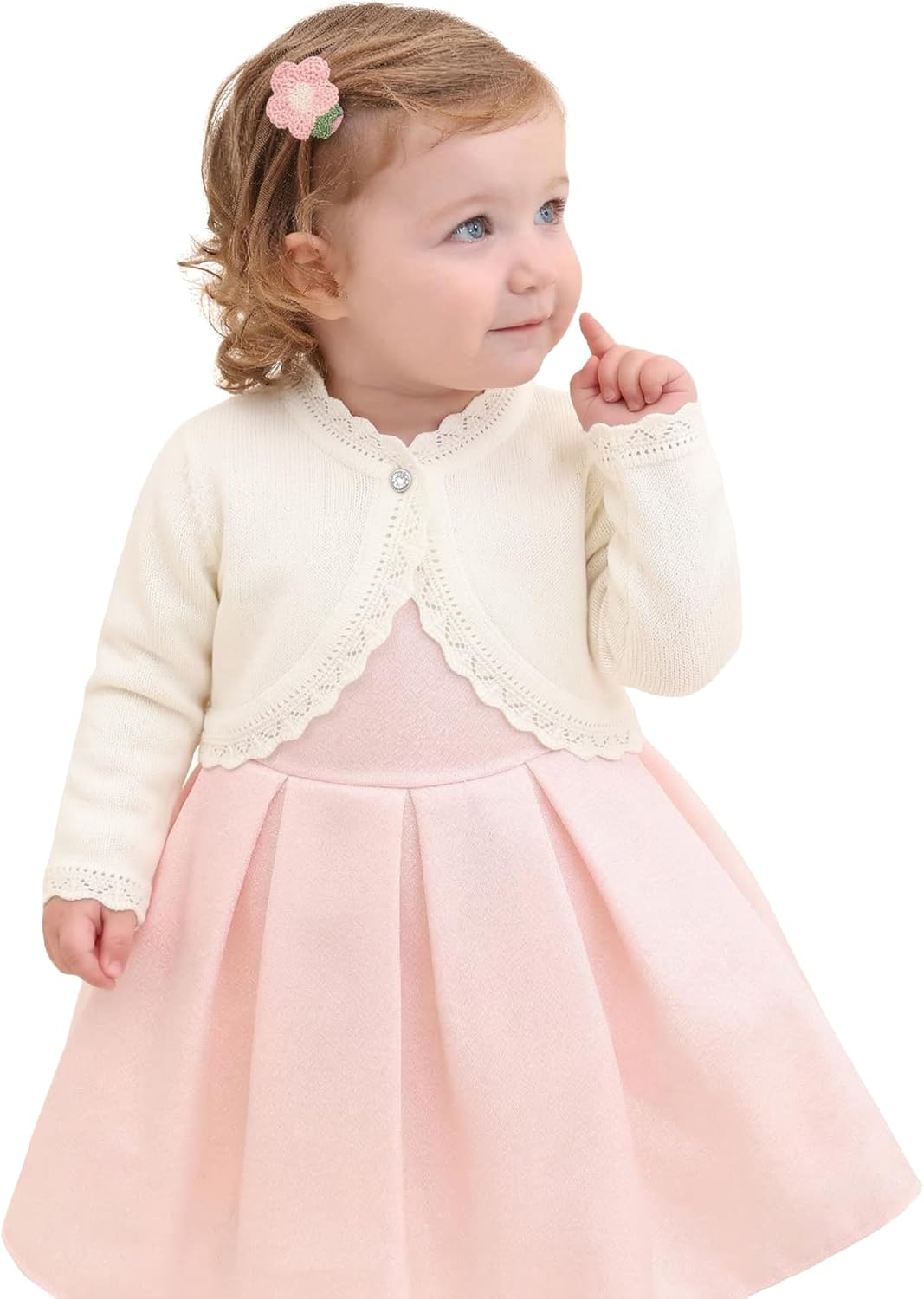 Lilax Little Girls' Knit Long Sleeve Button Closure Bolero Cardigan Shrug