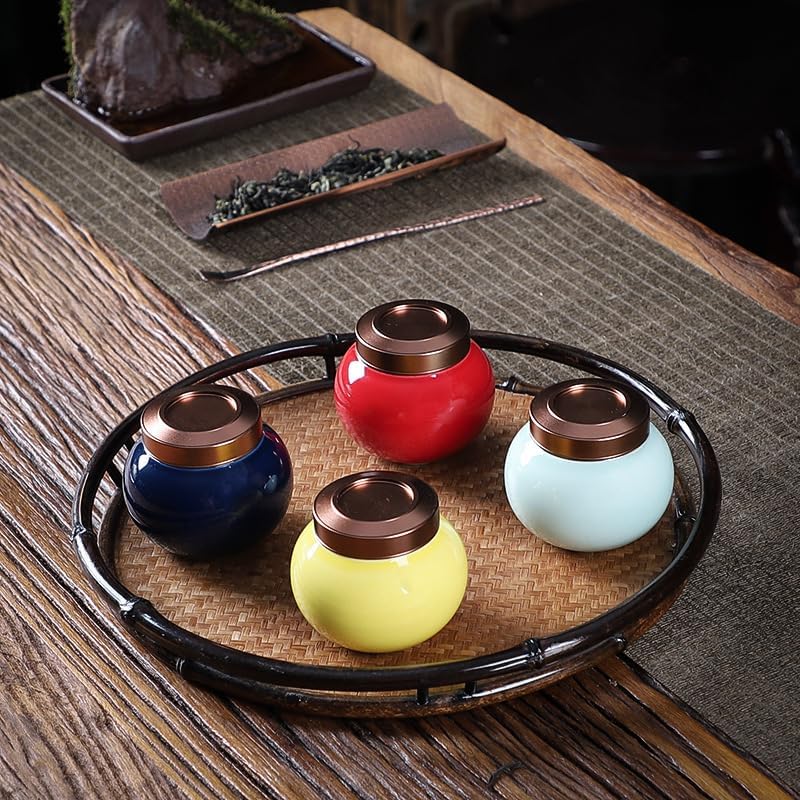 SONGCHAO Sugar Jar Glaze Tea Jar Ceramic Mini Medicinal Jar Kitchen Sealed Jar Living Room Snack Storage Jar Chinese Tea Bag Jar Tea Canister (Color : D)