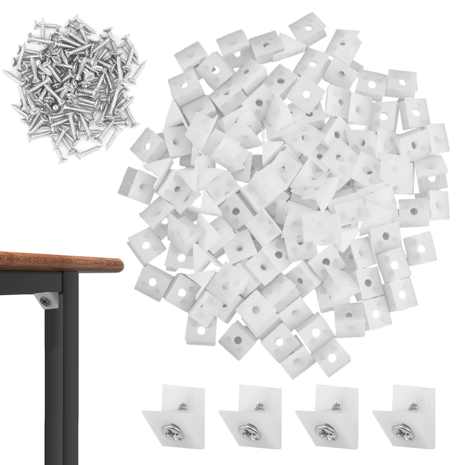 120 Pcs Drawer Supports for Sagging Drawers, Drawer Bottom Fixing Repair Kit with Screws Drawer Front Fixing Brackets Plastic Mending Wedges for Furniture Strengthen(White)