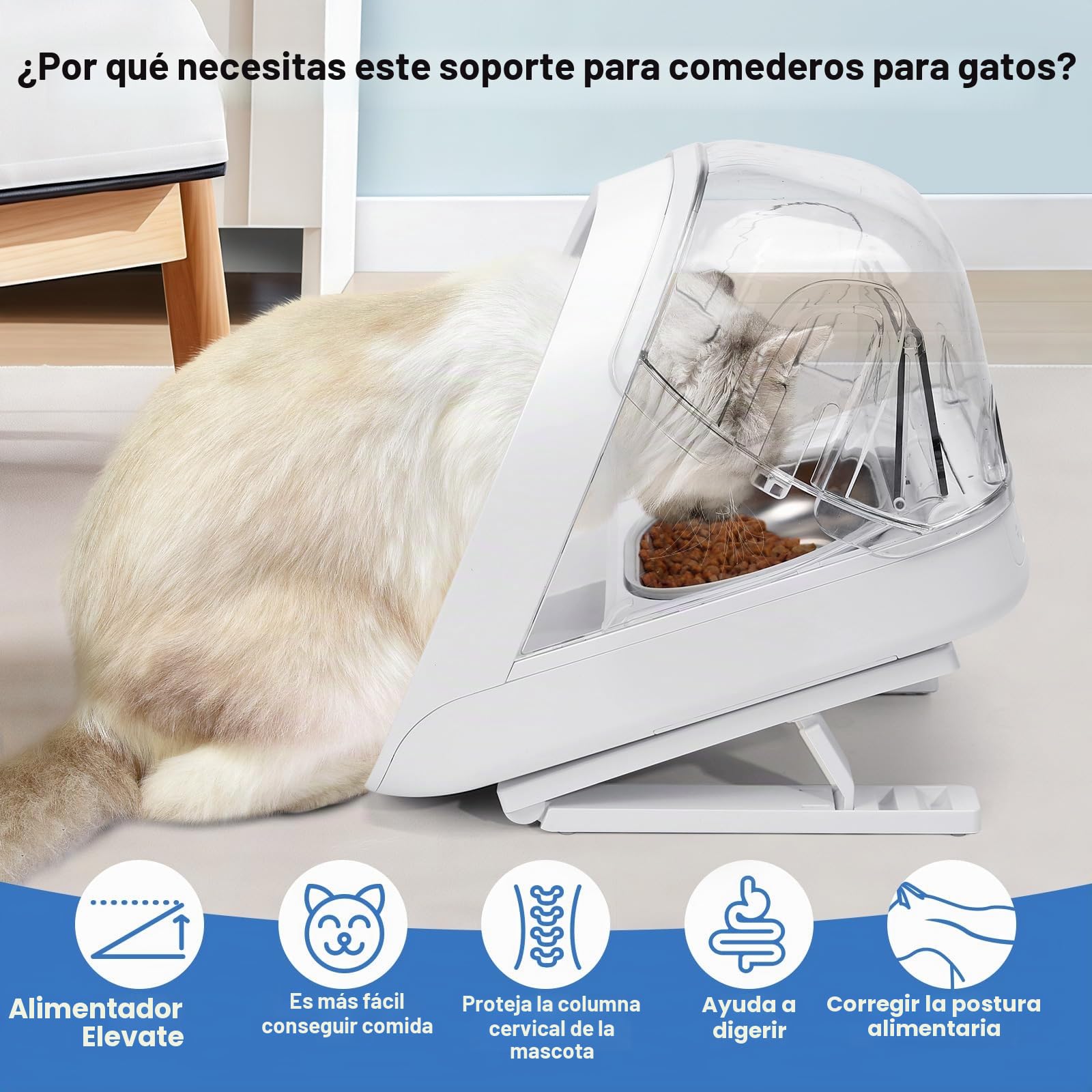 Soporte Ajustable para Microchip Comedero para Mascotas, Soporte elevado para comedero de gatos, 0, 15, 20 Ajuste de grado, Más fácil para los gatos alcanzar la comida