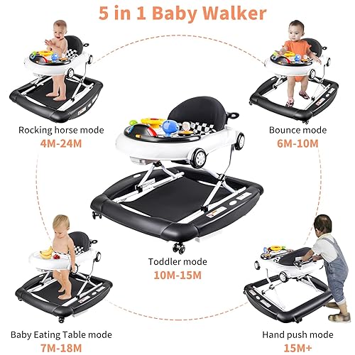Miniatura 2 de Paseadores de bebé 5 en 1, coche caminador de bebé, andador de bebé plegable, caminador de bebé de actividad, gorila y balancín, sonido musical