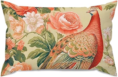 Miniatura 6 de ArogGeld Chinoiserie - Funda de cojín lumbar elegante color rosa chinoiserie con diseño de flores y pájaros, funda de almohada para sofá de jardín