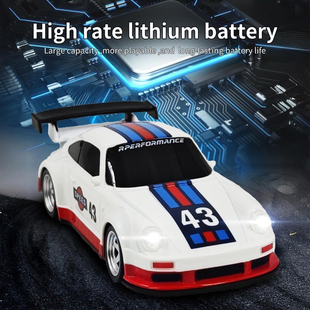 1/43 Scale Mini RC Drift Car, 2.4G Full Proportional Electric Racing Drift Car Model with Lights, 15KM/H Speed Remote Control Vehicle Toy Gift for Hobbyists & Adult