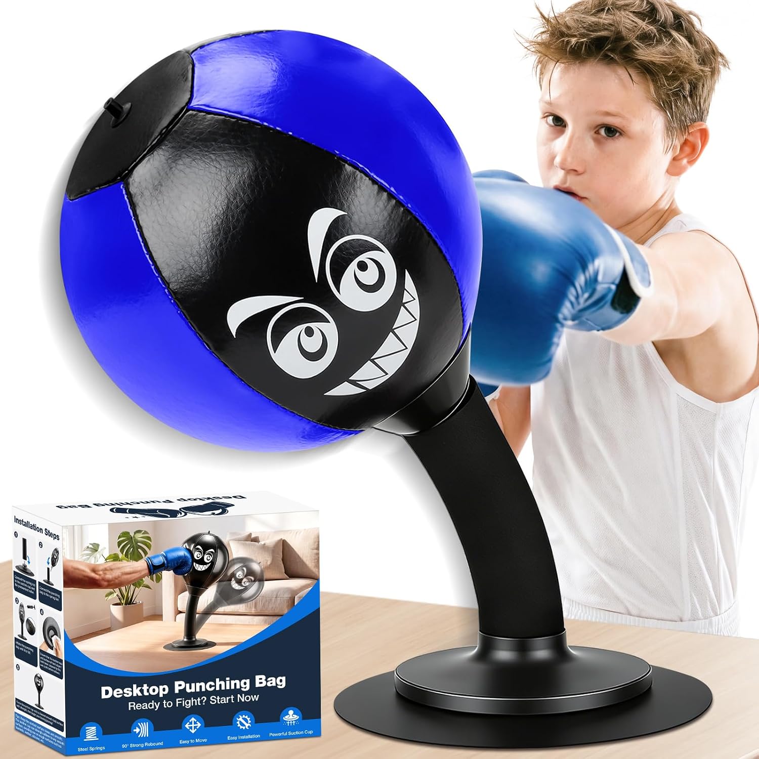 Desktop Punching Bag with Strong Suction Cup Base, Portable Stress Relief Punching Bag, Fun Tabletop Boxing Toy for Home, Office & Study, Novelty Gift for All Ages