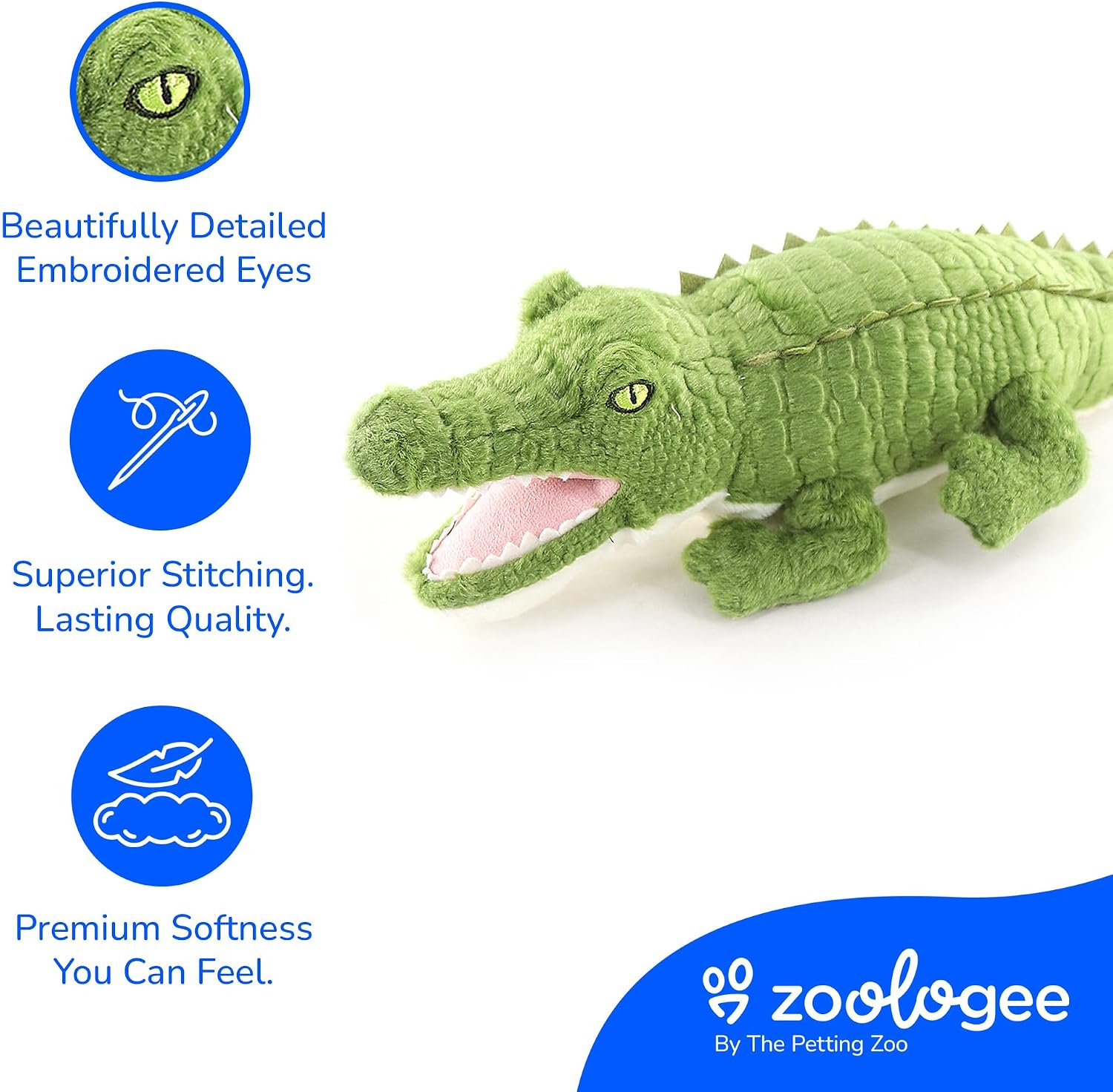 The Petting Zoo Alligator Stuffed Animal Plushie, Gifts for Kids, Earth Keeperz Wildlife Animals, Zoologee Green Alligator Plush Toy, 10 inches