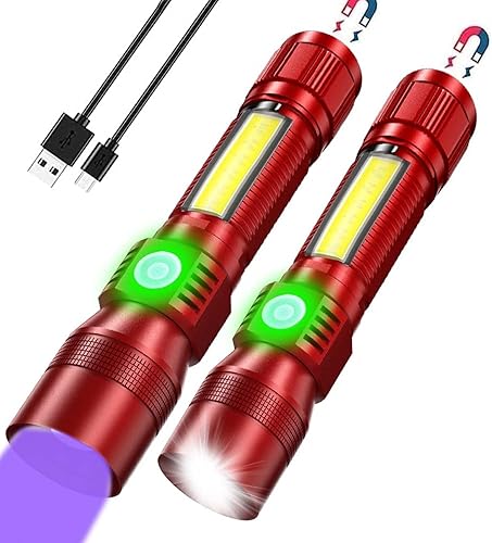 Miniatura 10 de Linterna UV de luz negra recargable 3 en 1 súper brillante linterna táctica LED UV y luz roja 2000 lúmenes 7 modos zoomable linterna de bolsillo