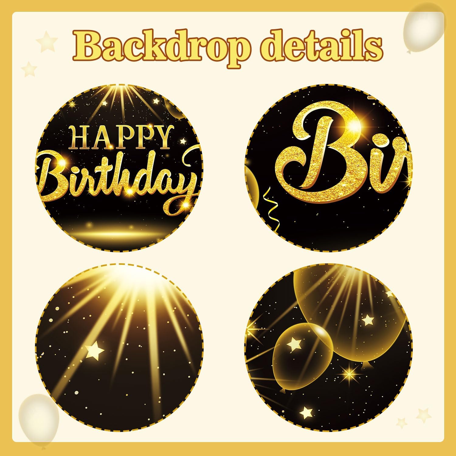 Black Gold Birthday Backdrop Decorations Golden Balloons Glitter Star Happy Birthday Backdrop Banner Photography Background for Women men Party Photo Booth Supplies 7x5ft