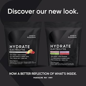 Sports Research Hydrate Electrolytes Powder Packets - Sugar-Free & Naturally Flavored with Vitamins, Minerals, and Coconut Water - Supports Hydration - 16 Packets - Variety Pack | Sugar-Free