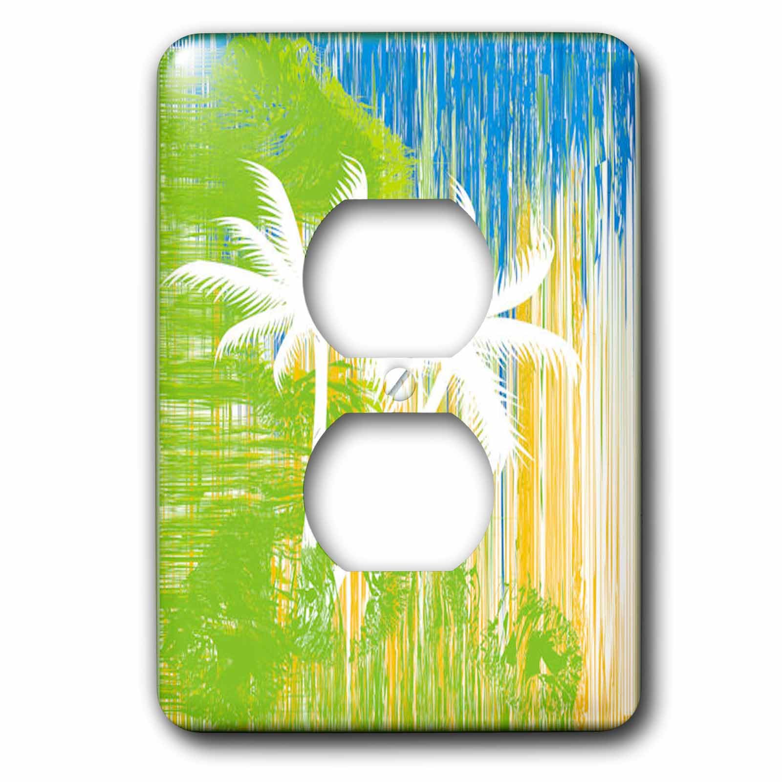 Cubierta de salida para enchufe doble 3dRose lsp_28724_6 con estampado decorativo de palmeras