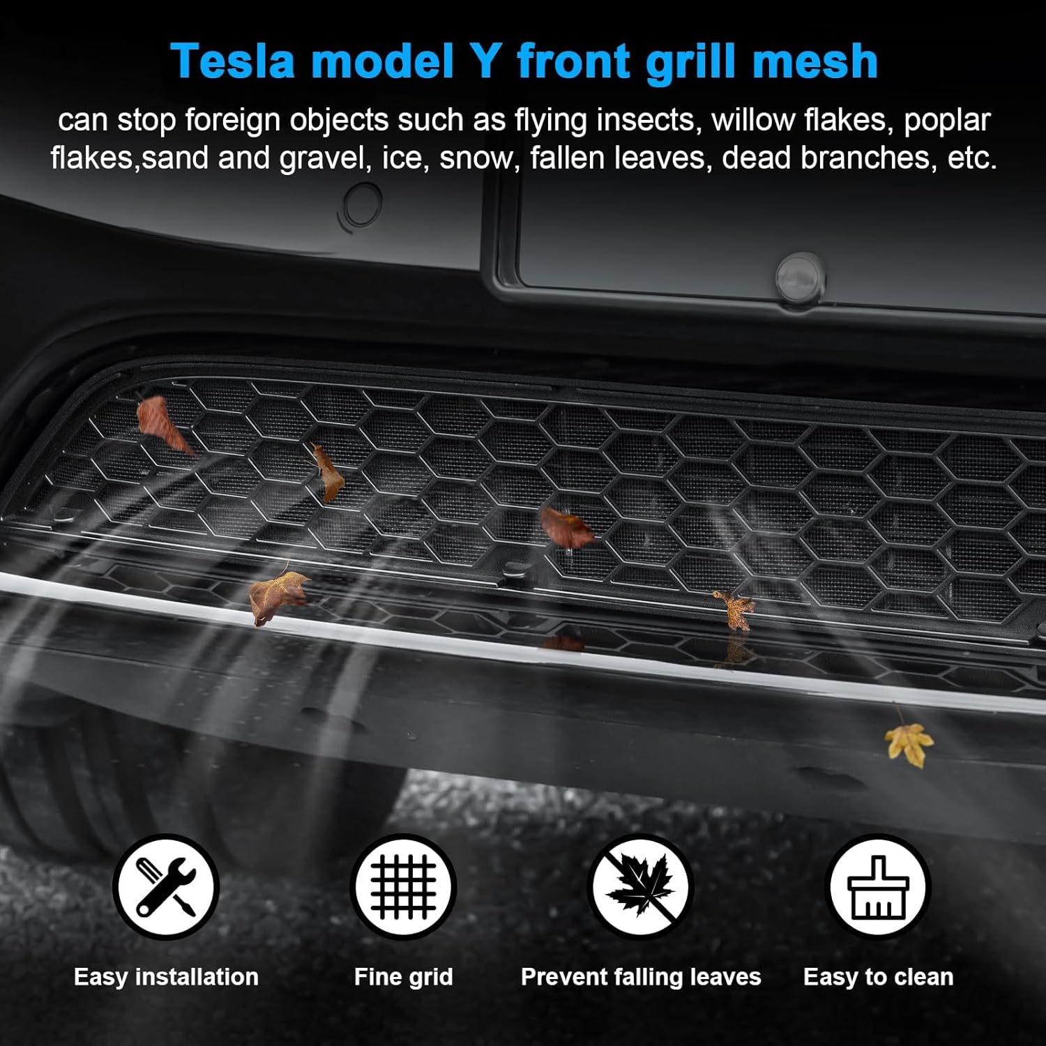 2-Piece Front Bumper Grill for Tesla Model Y Juniper 2025-2026, Wider Mesh for Enhanced Ventilation & Quick Spot Clean
