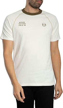 Sergio Tacchini Men's Ghibli Davis T-Shirt, Gardenia/Dark Olive/Mojave Desert