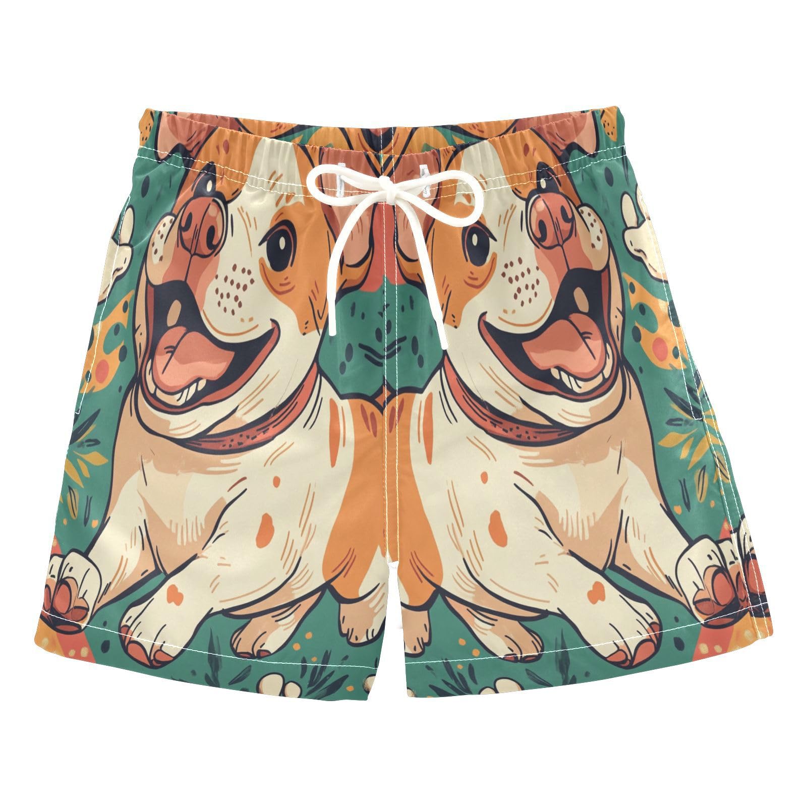 Jucciaco Boys Swim Trunk Quick Dry Beach Board Shorts Dog Cartoon Footprint Swimwear for Kids Multicolor