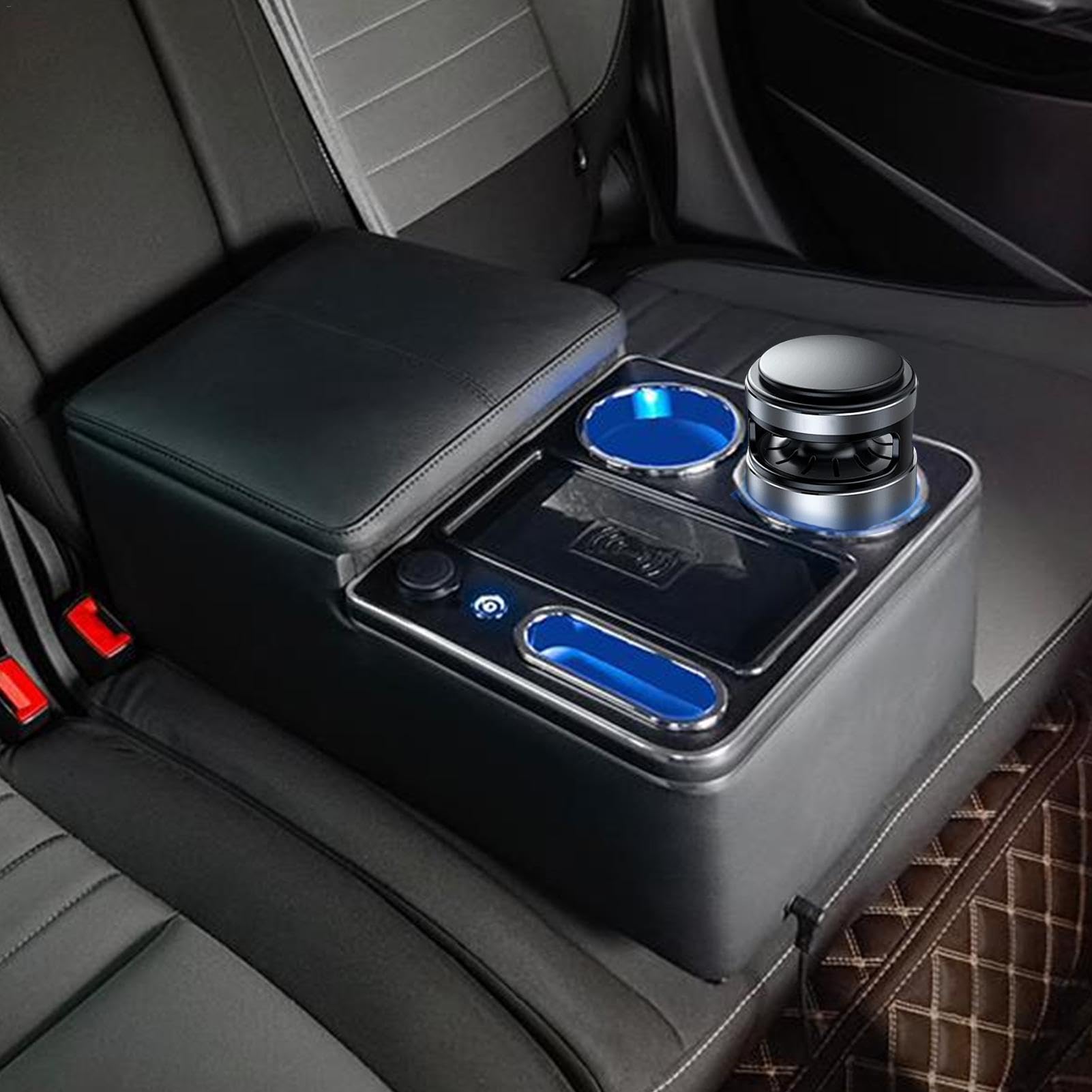 Teksome Organizzatore per console centrale – Organizer multifunzionale per | camion, con luce a LED, console centrale con portabicchieri e supporto per telefono, per auto, minivan, camion