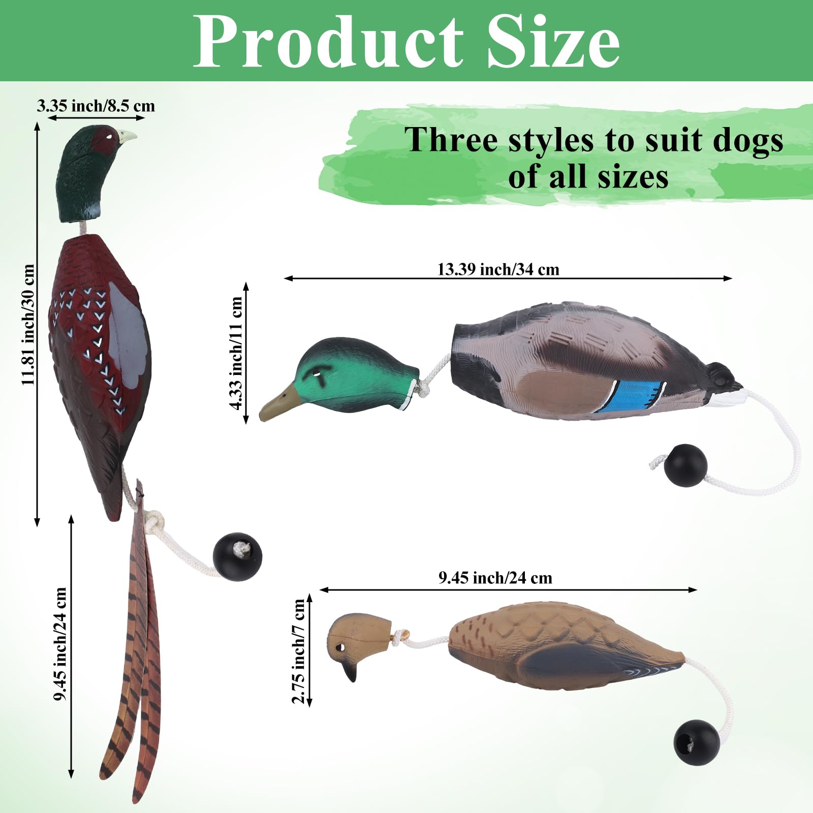 FIONUPI 2Pcs/3Pcs Duck Dummy Dog Pheasant Toy for Outdoor Training Tools Duck Bumper Retriever Dead Dummy Floating Mallard Recognition Trainers Toy (3)