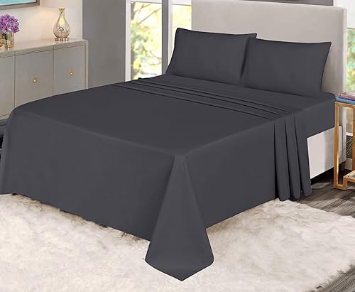 Miniatura 2 de Ruvanti - Sábanas de cama de 100% algodón, juego de 4 piezas de cama, juego de sábanas de tamaño King azul, tela suave, transpirable, sábanas de