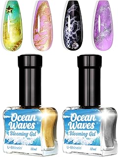 Blooming Gel Nail Polish, Marble Effect Nail Polish, Silver&Gold Watercolor Ink Wave Nail Gel with Magical Diffusion Effect for Creating Lace Pattern Nail Art Soak of UV/LED 12ml