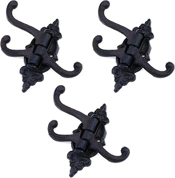 MY MIRONEY Cast Iron Swivel Wall Hook 3-in-1 Vintage Coat Hook Heavy Duty Triple Swivel Hook Swing Hook Pack of 3