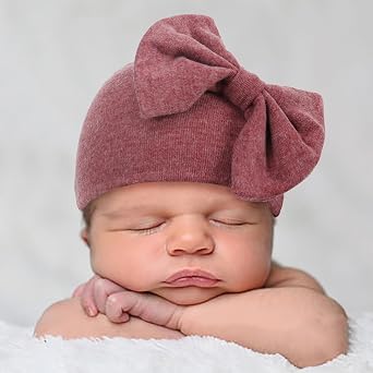 UTTPLL Newborn Beanies Cap No Scratch Mittens Set 0-6 Months Infant Bow Caps Baby Girls Boys Cute Nursery Headbands Hats